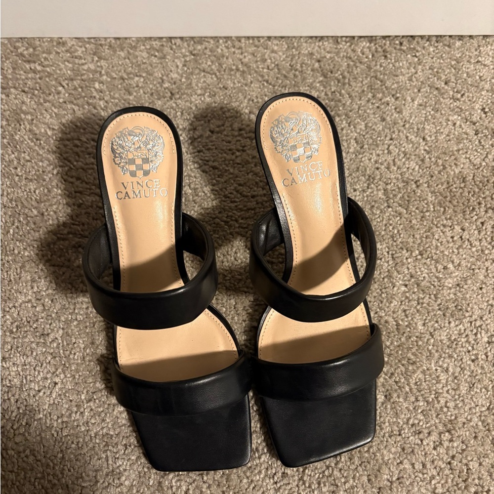 Vince Camuto Black Double-Strap Block Heel Slides